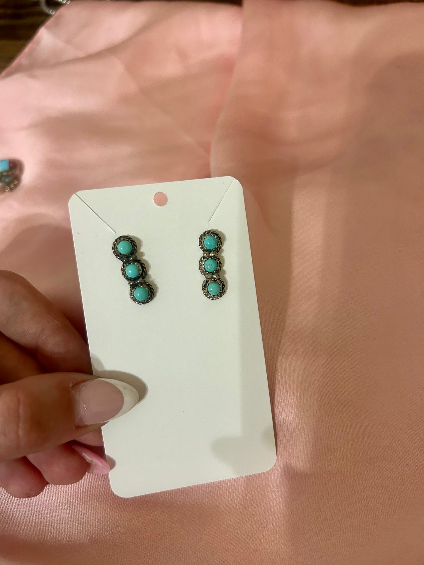 Three Stone Turquoise Earrings