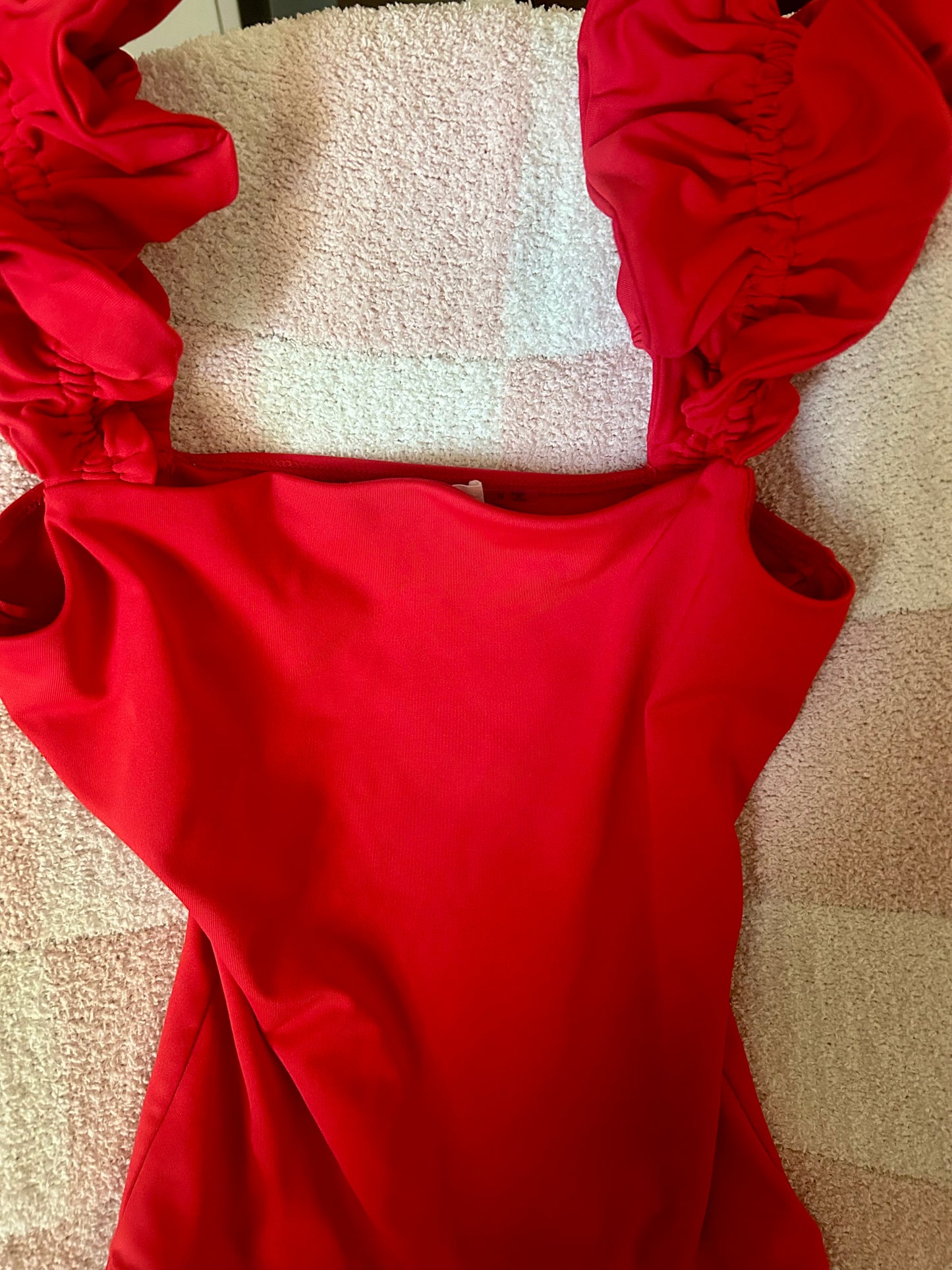Red Body Suit With Ruffle Sleeves