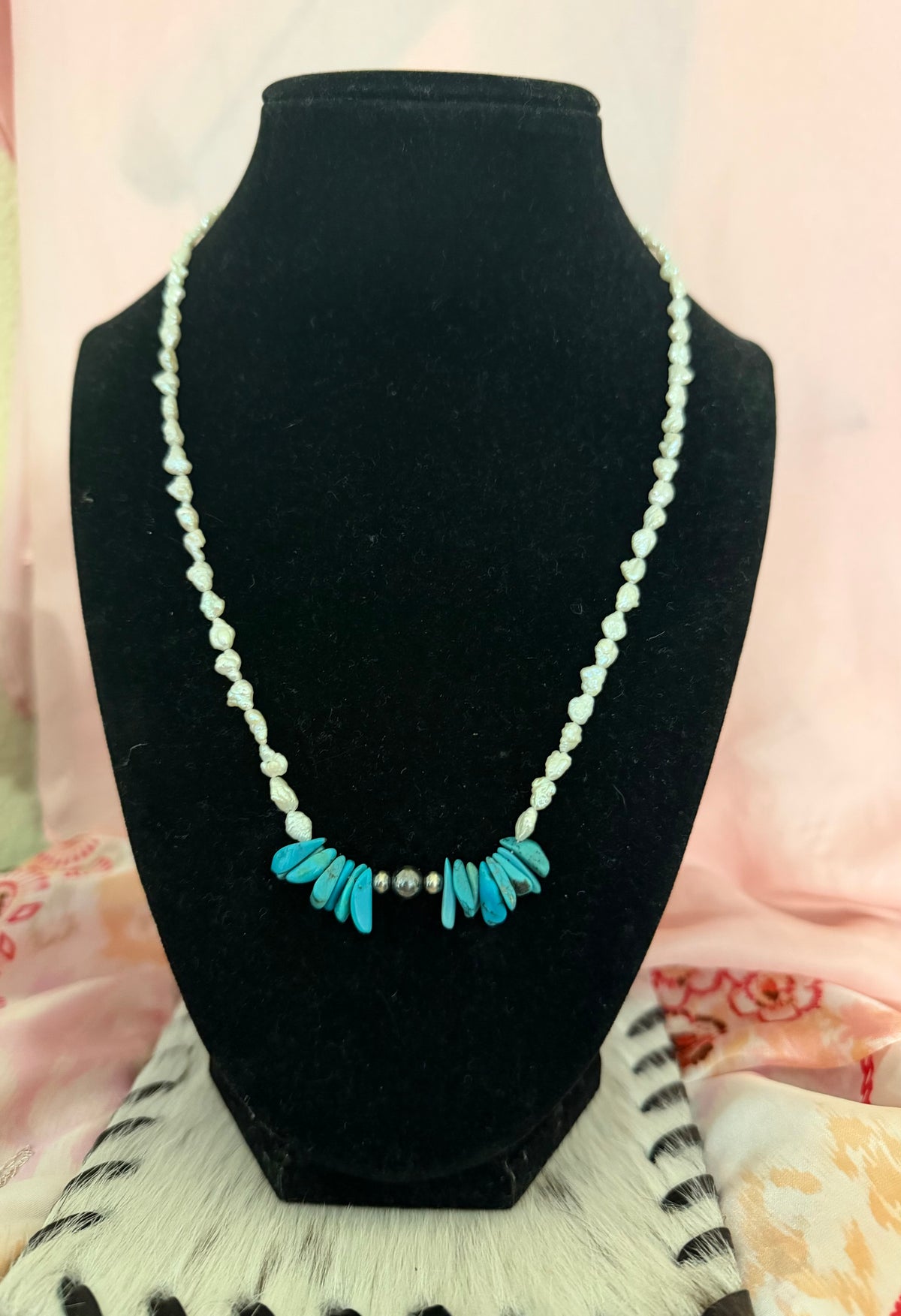 Pearl & Turquoise Chip Necklace