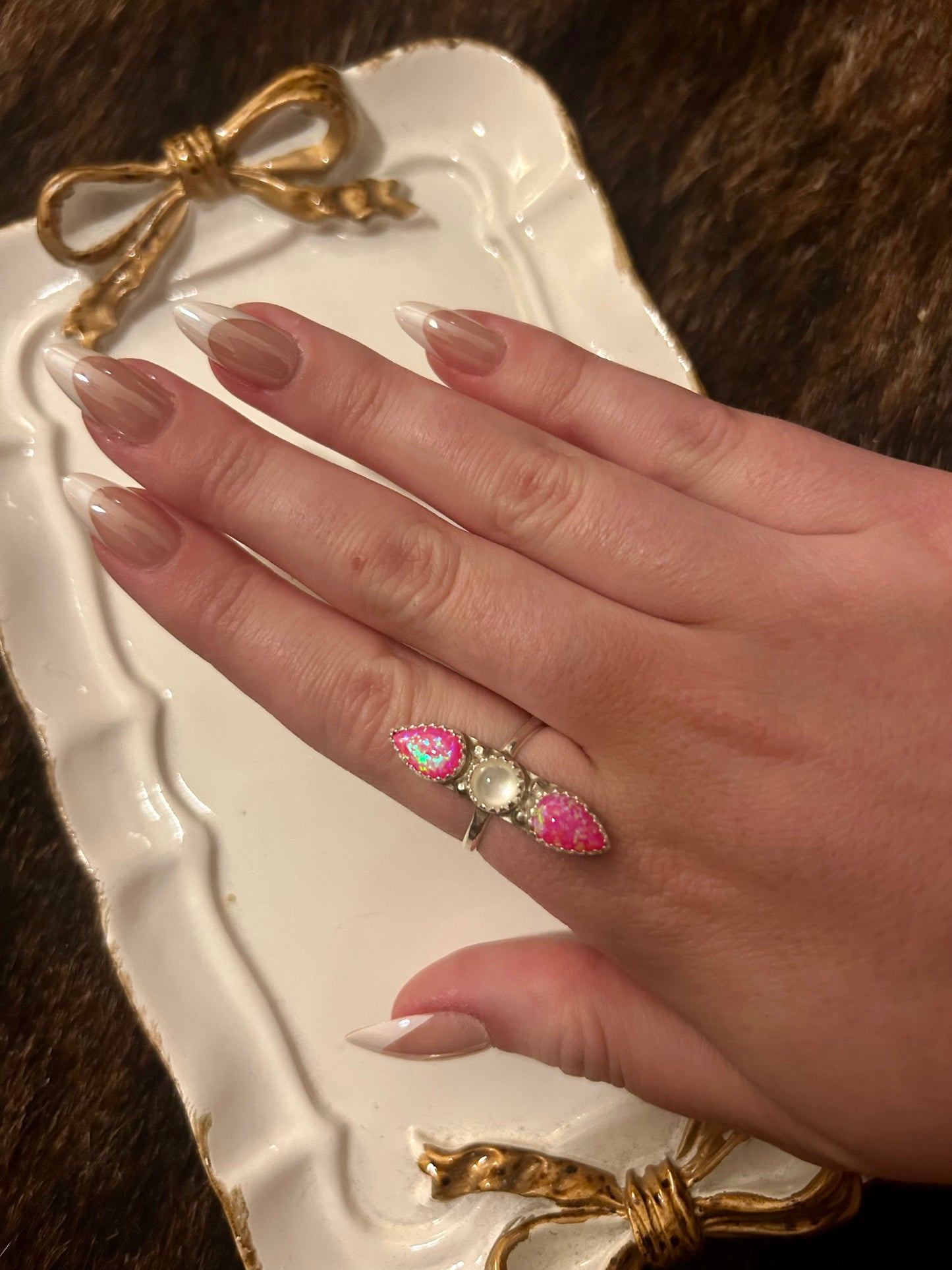 Pink Opal Three Stone Ring Size 7 1/2