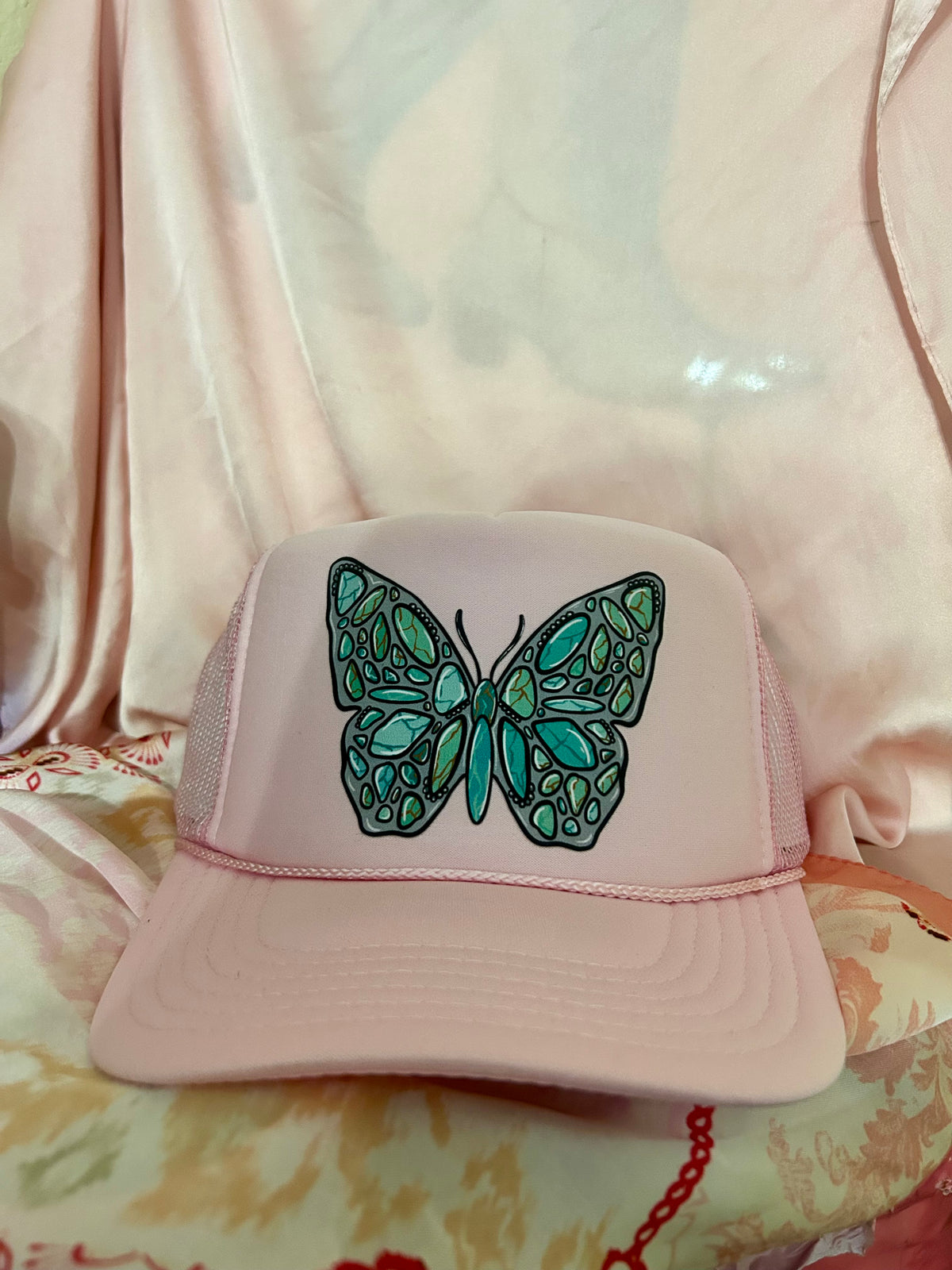 Pink & Turquoise Butterfly Trucker Hat