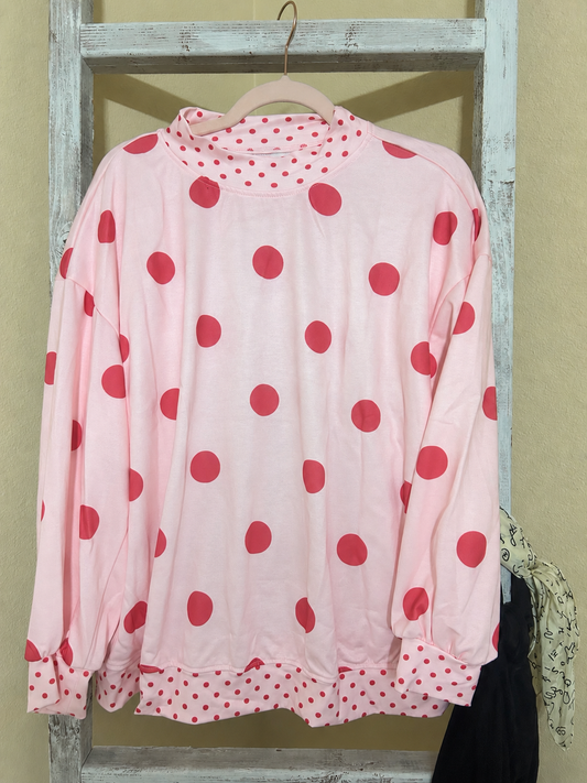 Pink Oplka Dot Mockneck