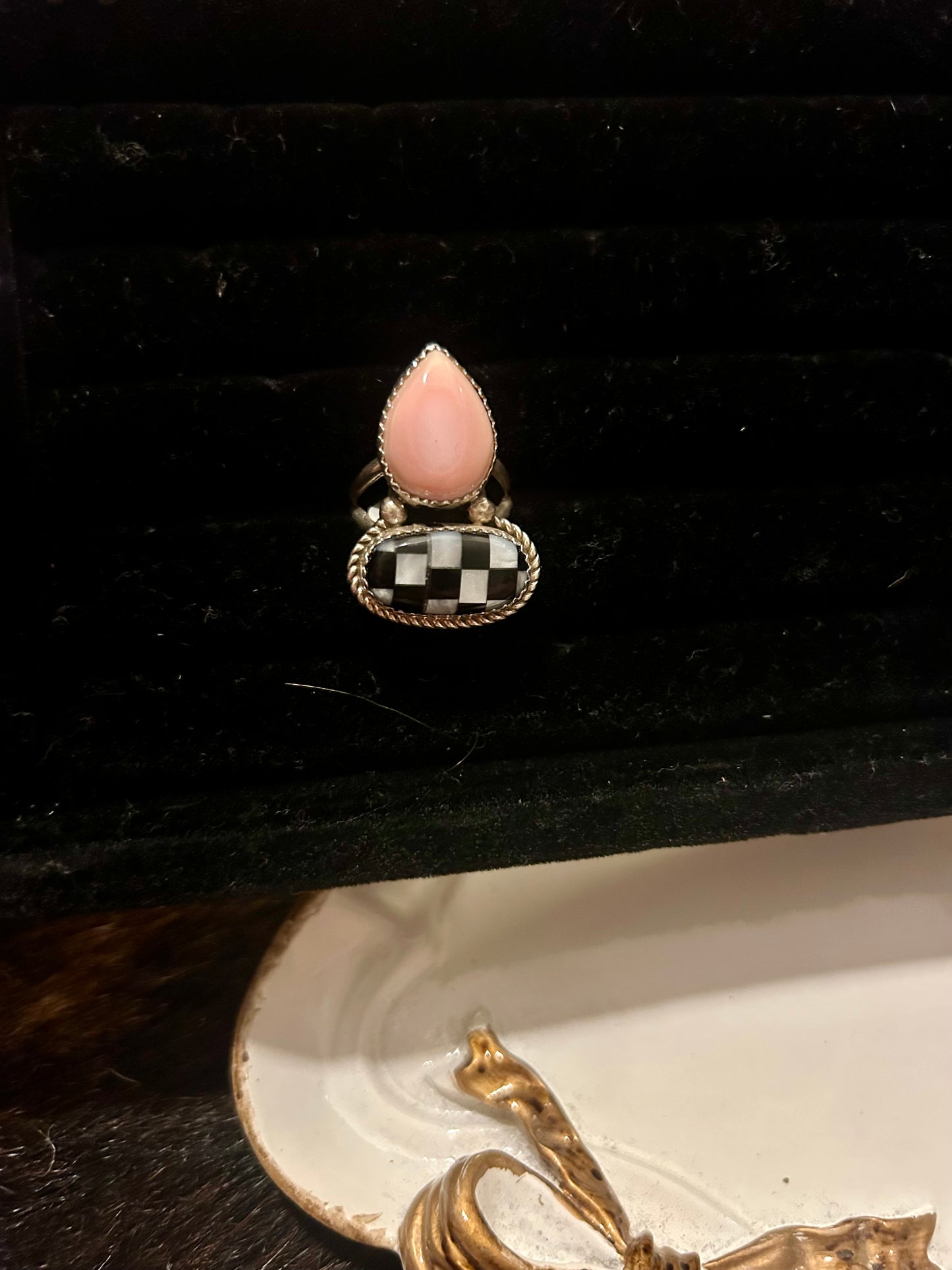 Checkered Pink Conch Ring Size 7