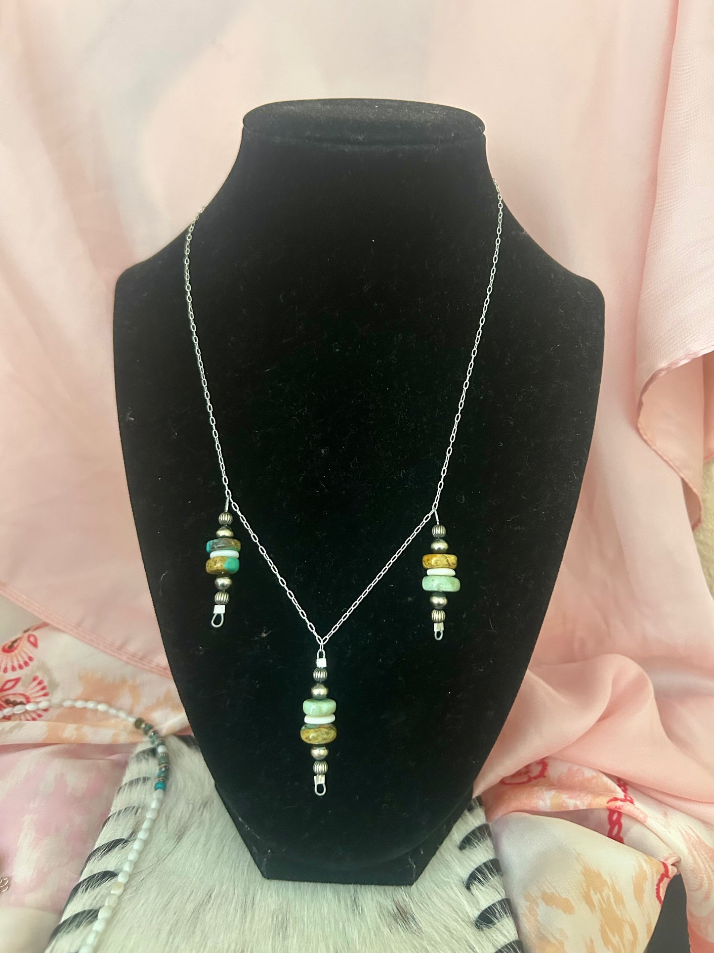 Pink Conch and Turquoise Charm Necklace