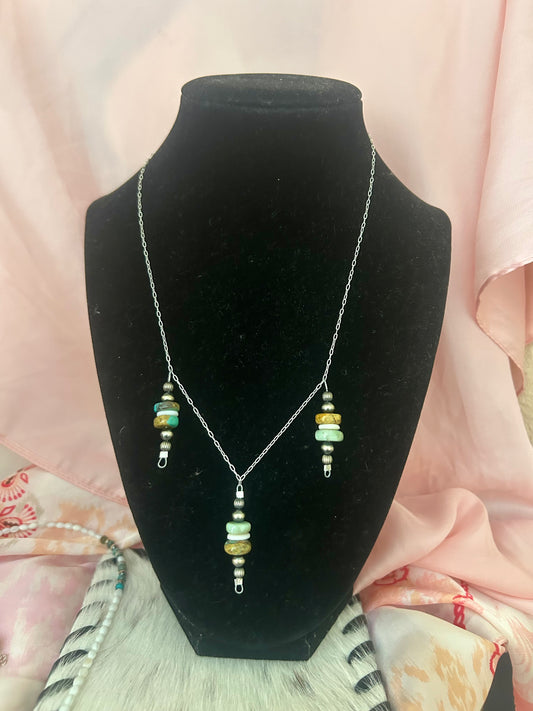 Pink Conch and Turquoise Charm Necklace