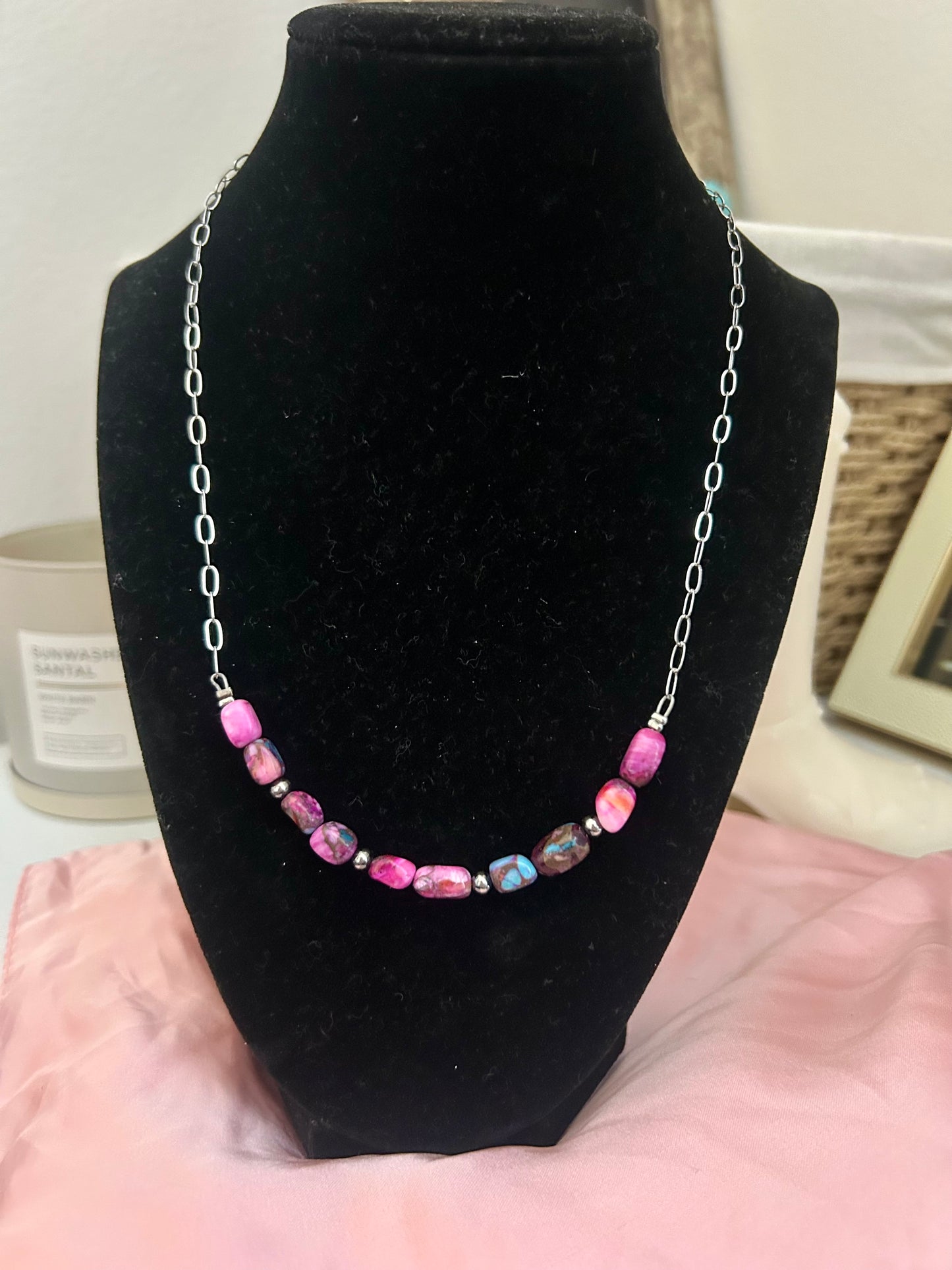 Pink dyed Turquoise Chain Necklace