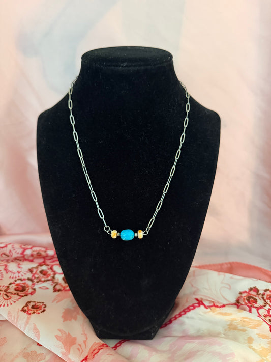 Turquoise & Orange Spiny Chain Necklace