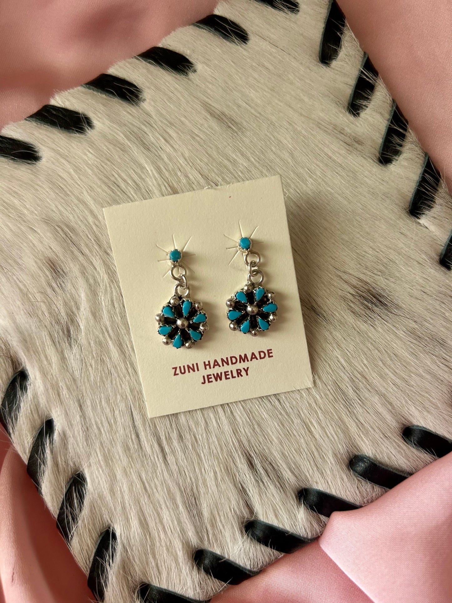 Zuni Turquoise Cluster Dangle Earrings