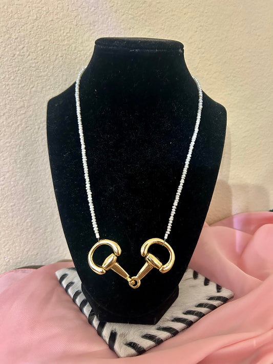 Gold Bit and Pearl Necklace