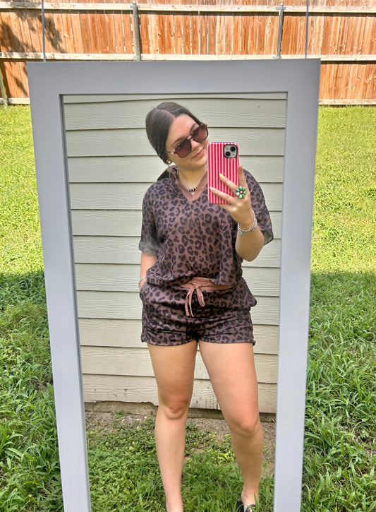 Leopard V-Neck Top & Shorts