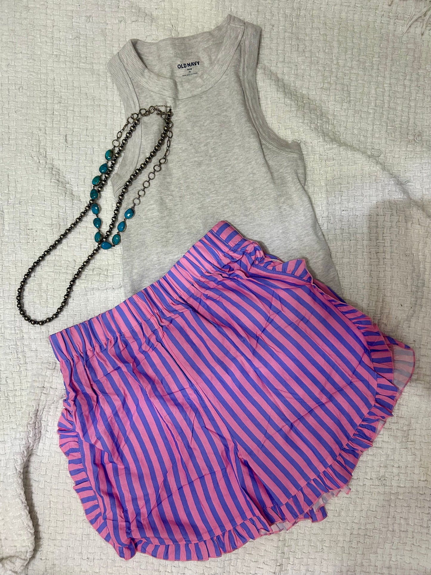 Striped Ruffle Trim Shorts