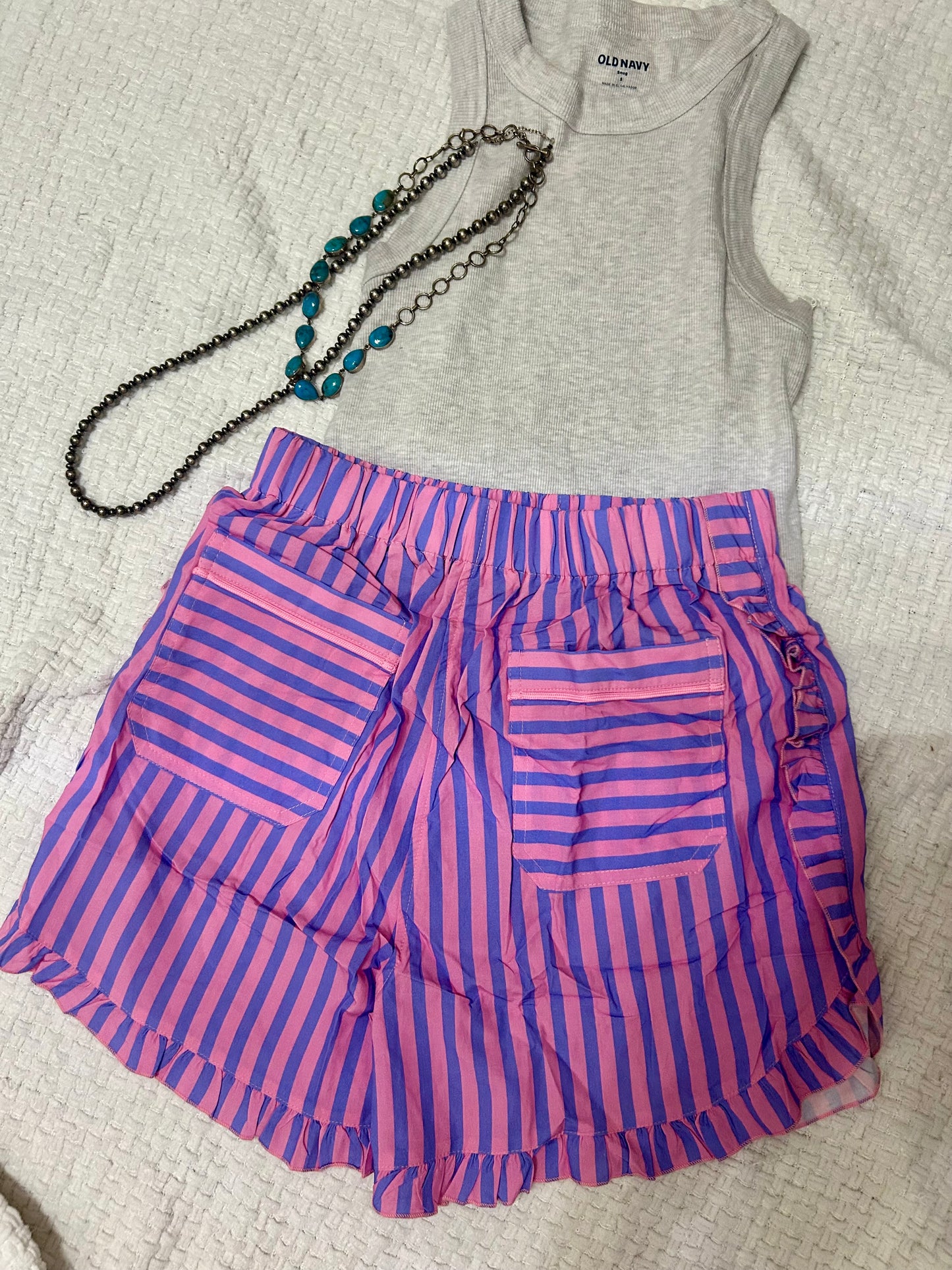 Striped Ruffle Trim Shorts