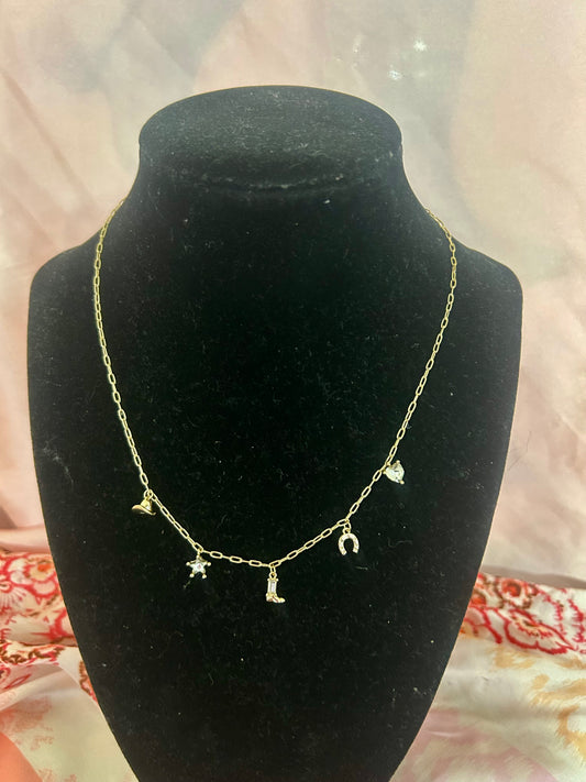 Cowgirl Gold Charm Necklace