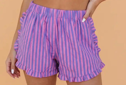Striped Ruffle Trim Shorts